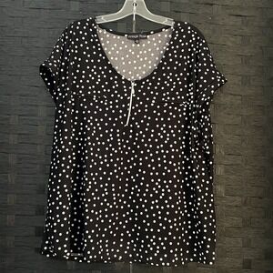 Women's Vintage Rose Short‎ Sleeve Dress Shirt Top Black & White Sz 3X NWOT!